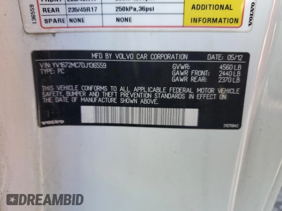 2013 Volvo C70 T5 with VIN YV1672MC7DJ136559, listed as a Copart auction lot 42863545 with 124,540 mi miles and Salvage Title. Bid and sale history available at carsss.com. Image 12.