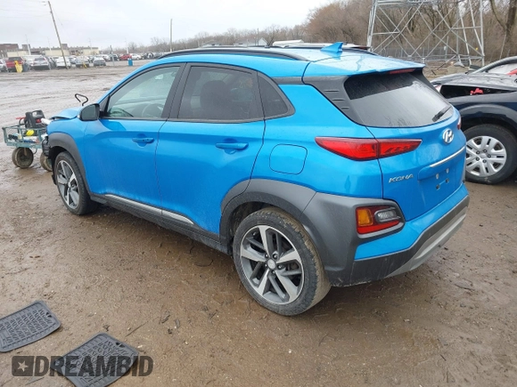 2020 Hyundai Kona Ultimate with VIN KM8K5CA54LU428684, listed as a IAAI auction lot 41723215 with 80,917 mi miles. Bid and sale history available at carsss.com. Image 3.
