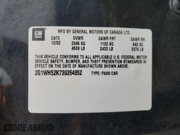 2003 Chevrolet Impala LS z VIN 2G1WH52K739264852, wystawiony jako Copart lot #44817095 z przebiegiem 337 512 mil mil oraz Szkoda całkowita • Salvage title. Historia ofert i sprzedaży dostępna na DreamBid. Obrazek 12.