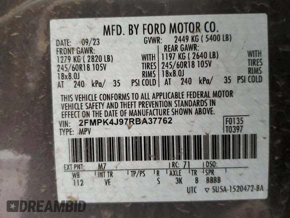 2024 Ford Edge SEL with VIN 2FMPK4J97RBA37762, listed as a Copart auction lot 45747125 with 0 mi miles and Clean Title. Bid and sale history available at carsss.com. Image 12.