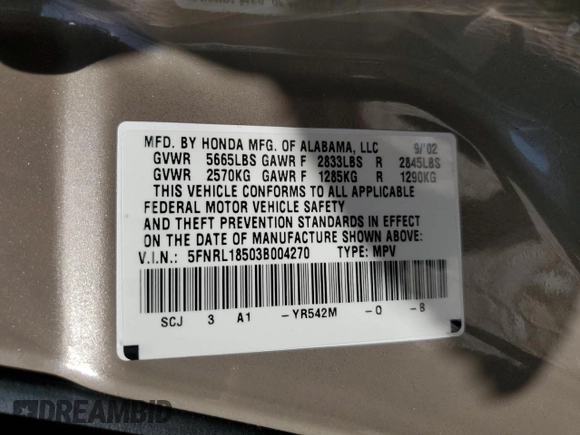 2003 Honda Odyssey LX z VIN 5FNRL18503B004270, wystawiony jako Copart lot #50307625 z przebiegiem 93 822 mil mil oraz Szkoda całkowita • Salvage title. Historia ofert i sprzedaży dostępna na DreamBid. Obrazek 13.