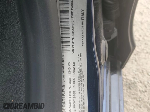 2019 Maserati Ghibli with VIN ZAM57XSS3K1319197, listed as a Copart auction lot 70454084 with 28,584 mi miles and Salvage Title. Bid and sale history available at carsss.com. Image 13.