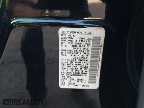 2014 Infiniti QX70 with VIN JN8CS1MU5EM450712, listed as a IAAI auction lot 41734354 with 164,349 mi miles and . Bid and sale history available at DreamBid. Image 9.