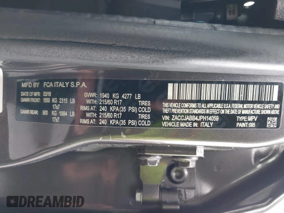 2018 Jeep Renegade Altitude with VIN ZACCJABB4JPH14059, listed as a IAAI auction lot 41561491 with 135,134 mi miles and . Bid and sale history available at DreamBid. Image 9.