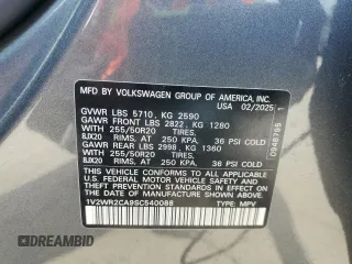 2025 Volkswagen Atlas SE with VIN 1V2WR2CA9SC540088, listed as a Copart auction lot 54500125 with 1,786 mi miles and Clean title. Bid and sale history available at DreamBid. Image 13.