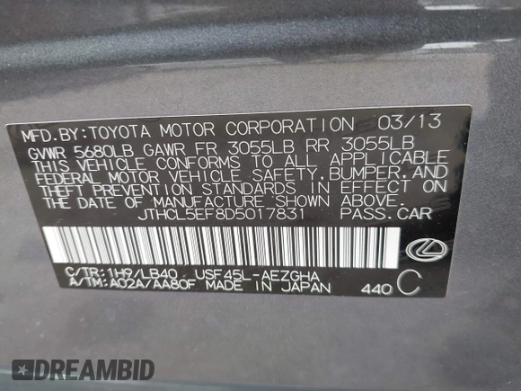 2013 Lexus LS 460 с VIN JTHCL5EF8D5017831, выставлен на аукционе IAAI как лот 42709181 с пробегом 72 271 миль миль и . История ставок и продаж доступна на DreamBid. Изображение 9.