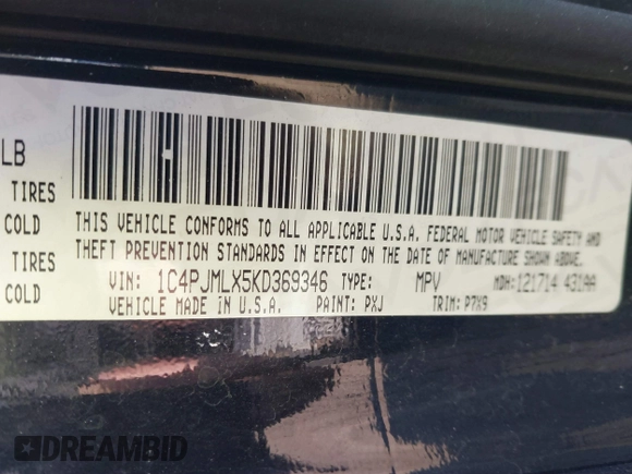 2019 Jeep Cherokee Latitude Plus with VIN 1C4PJMLX5KD369346, listed as a IAAI auction lot 41407489 with 50,898 mi miles. Bid and sale history available at carsss.com. Image 9.