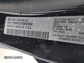 2025 Ram 1500 Laramie с VIN 1C6SRFJP2SN529640, выставлен на аукционе IAAI как лот 41718173 с пробегом 9 870 миль миль и . История ставок и продаж доступна на DreamBid. Изображение 9.