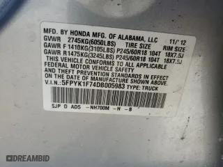 2013 Honda Ridgeline Sport with VIN 5FPYK1F74DB005983, listed as a Copart auction lot 45677195 with 161,955 mi miles and Salvage Title. Bid and sale history available at carsss.com. Image 15.