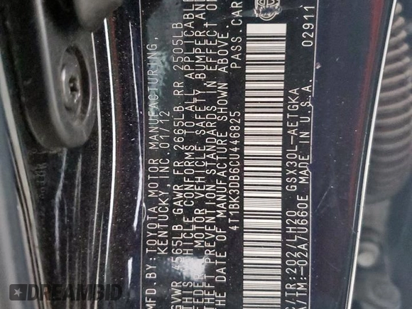 2012 Toyota Avalon with VIN 4T1BK3DB6CU446825, listed as a Copart auction lot 51426545 with 157,112 mi miles and Salvage Title. Bid and sale history available at carsss.com. Image 12.