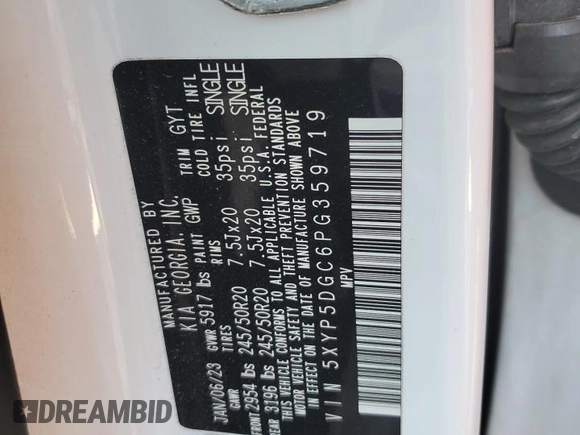 2023 Kia Telluride SX Prestige с VIN 5XYP5DGC6PG359719, выставлен на аукционе Copart как лот 75731334 с пробегом 26 072 миль миль и Списание • Salvage title. История ставок и продаж доступна на DreamBid. Изображение 15.