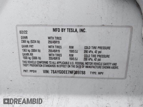 2022 Tesla Model Y Long Range z VIN 7SAYGDEE7NF389788, wystawiony jako IAAI lot #42014111 z przebiegiem 37 606 mil mil oraz . Historia ofert i sprzedaży dostępna na DreamBid. Obrazek 9.