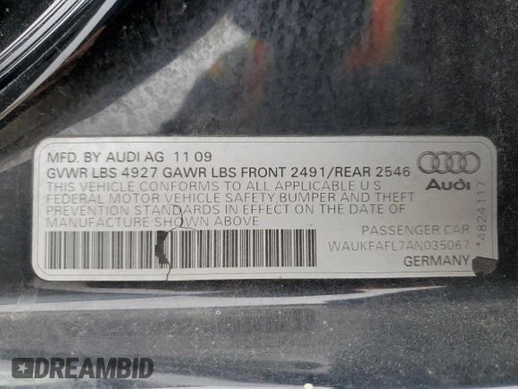 2010 Audi A4 2.0T Prestige with VIN WAUKFAFL7AN035067, listed as a Copart auction lot 50978915 with 163,433 mi miles and Clean Title. Bid and sale history available at carsss.com. Image 12.