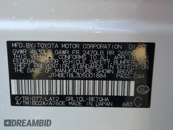 2013 Lexus GS 350 with VIN JTHBE1BL3D5001884, listed as a Copart auction lot 47242405 with 135,827 mi miles and Non Repairable. Bid and sale history available at DreamBid. Image 13.