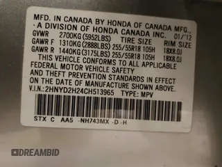 2012 Acura MDX with VIN 2HNYD2H24CH513965, listed as a IAAI auction lot 41608731 with 120,456 mi miles and . Bid and sale history available at DreamBid. Image 9.