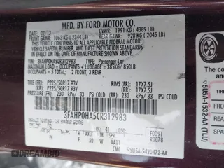 2012 Ford Fusion SE with VIN 3FAHP0HA5CR312983, listed as a IAAI auction lot 42399940 with 230,311 mi miles and . Bid and sale history available at DreamBid. Image 9.