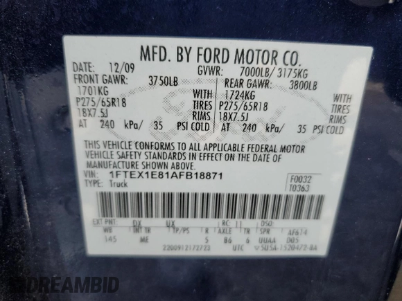 2010 Ford F-150 XL with VIN 1FTEX1E81AFB18871, listed as a Copart auction lot 51140165 with 163,462 mi miles and Clean Title. Bid and sale history available at carsss.com. Image 12.