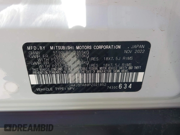 2023 Mitsubishi Outlander ES z VIN JA4J3TA89PZ021852, wystawiony jako IAAI lot #42216369 z przebiegiem 23 321 mil mil oraz . Historia ofert i sprzedaży dostępna na DreamBid. Obrazek 9.