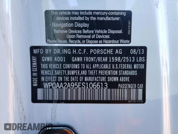 2014 Porsche 911 Carrera with VIN WP0AA2A95ES106613, listed as a Copart auction lot 89306515 with 30,573 mi miles and Salvage Title. Bid and sale history available at carsss.com. Image 12.
