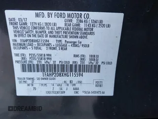 2017 Ford Taurus SE with VIN 1FAHP2D8XHG115594, listed as a IAAI auction lot 41237325 with 77,945 mi miles and . Bid and sale history available at DreamBid. Image 9.