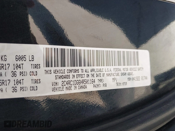 2017 Chrysler Pacifica Touring with VIN 2C4RC1DG6HR501164, listed as a IAAI auction lot 41863304 with 87,705 mi miles and . Bid and sale history available at DreamBid. Image 9.
