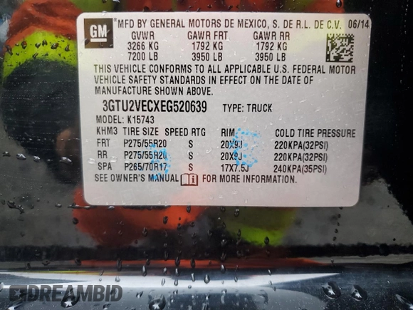 2014 GMC Sierra 1500 SLT with VIN 3GTU2VECXEG520639, listed as a Copart auction lot 86434314 with 145,162 mi miles and Salvage Title. Bid and sale history available at DreamBid. Image 12.