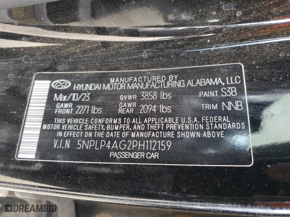 2023 Hyundai Elantra Limited with VIN 5NPLP4AG2PH112159, listed as a Copart auction lot 43916265 with 33,202 mi miles and Salvage Title. Bid and sale history available at carsss.com. Image 13.