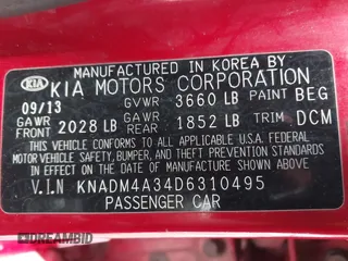 2013 Kia Rio LX with VIN KNADM4A34D6310495, listed as a IAAI auction lot 41986664 with 129,145 mi miles. Bid and sale history available at carsss.com. Image 9.