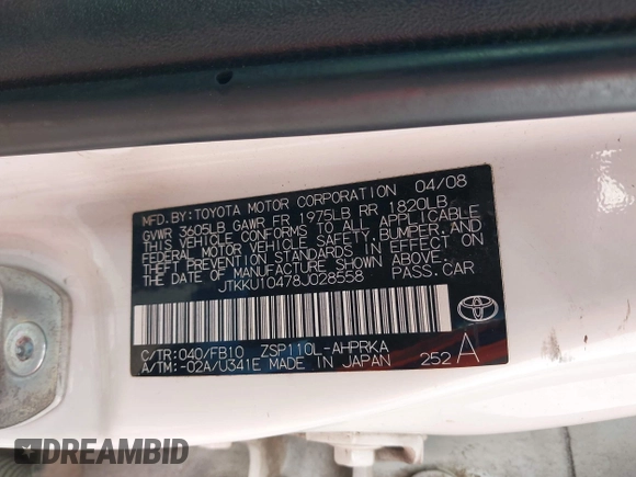 2008 Scion xD z VIN JTKKU10478J028558, wystawiony jako IAAI lot #42139762 z przebiegiem 190 691 mil mil oraz . Historia ofert i sprzedaży dostępna na DreamBid. Obrazek 9.