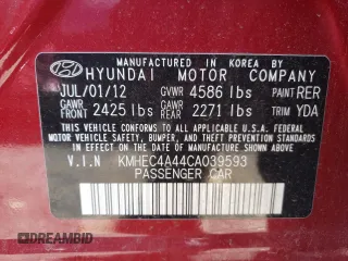 2012 Hyundai Sonata Hybrid z VIN KMHEC4A44CA039593, wystawiony jako Copart lot #55979085 z przebiegiem 128 168 mil mil oraz Czysty tytuł • Clean title. Historia ofert i sprzedaży dostępna na DreamBid. Obrazek 12.