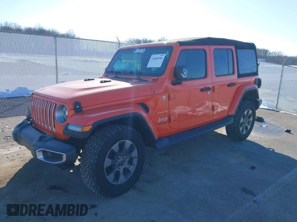 2018 Jeep Wrangler Unlimited Sahara with VIN 1C4HJXEN1JW198258, listed as a IAAI auction lot 41440346 with 44,469 mi miles and . Bid and sale history available at DreamBid. Image 18.