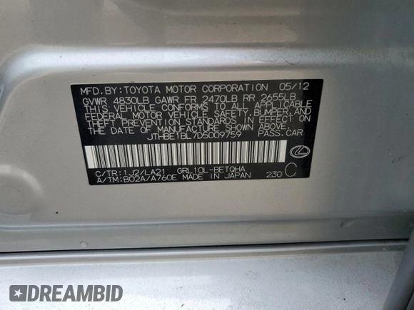 2013 Lexus GS 350 z VIN JTHBE1BL7D5009759, wystawiony jako Copart lot #55992095 z przebiegiem 195 457 mil mil oraz Szkoda całkowita • Salvage title. Historia ofert i sprzedaży dostępna na DreamBid. Obrazek 13.