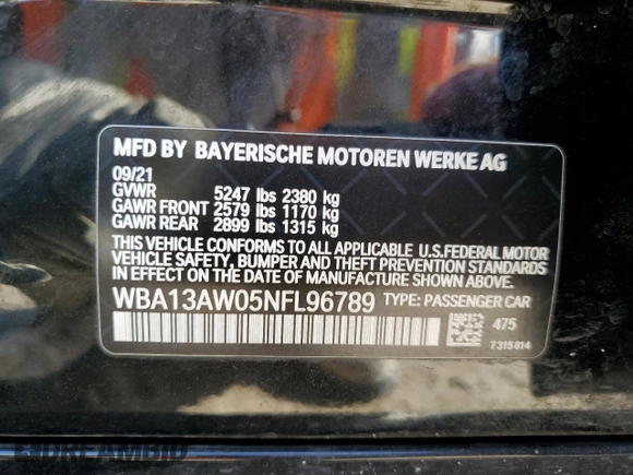 2022 BMW 4 Series M440i xDrive with VIN WBA13AW05NFL96789, listed as a Copart auction lot 50413865 with 24,112 mi miles and Salvage title. Bid and sale history available at DreamBid. Image 12.
