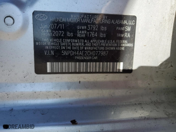 2012 Hyundai Elantra GLS PZEV with VIN 5NPDH4AE2CH077987, listed as a Copart auction lot 47399855 with 125,772 mi miles and Salvage Title. Bid and sale history available at carsss.com. Image 14.