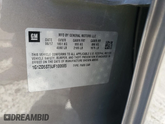 2018 Chevrolet Malibu LT with VIN 1G1ZD5ST9JF100685, listed as a Copart auction lot 53100555 with 119,210 mi miles and Salvage Title. Bid and sale history available at DreamBid. Image 12.