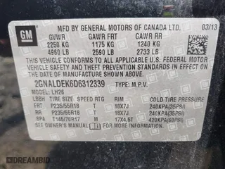2013 Chevrolet Equinox LT with VIN 2GNALDEK6D6312339, listed as a IAAI auction lot 41941079 with 133,231 mi miles. Bid and sale history available at carsss.com. Image 9.