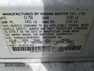 2008 Nissan Maxima 3.5 SL with VIN 1N4BA41E58C830402, listed as a Copart auction lot 50999495 with 243,039 mi miles and Salvage Title. Bid and sale history available at carsss.com. Image 12.