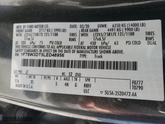 2020 Ford Super Duty F-350 DRW XL with VIN 1FT8W3DT5LED48956, listed as a Copart auction lot 87234574 with 73,314 mi miles and Salvage Title. Bid and sale history available at carsss.com. Image 12.