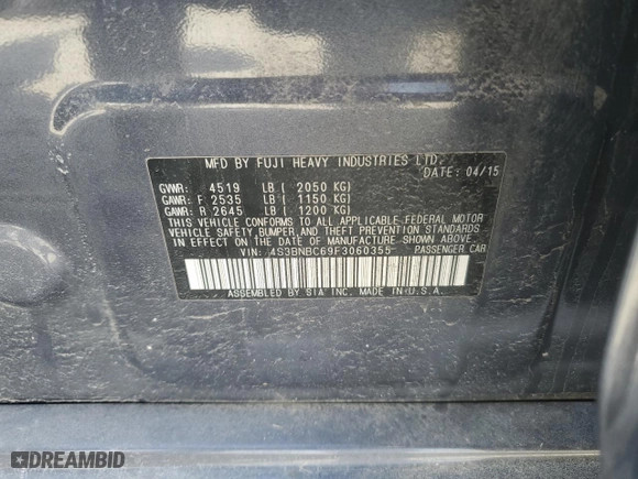 2015 Subaru Legacy 2.5i Premium with VIN 4S3BNBC69F3060355, listed as a Copart auction lot 48035435 with 109,909 mi miles and Salvage Title. Bid and sale history available at carsss.com. Image 13.