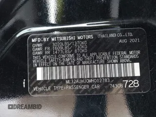 2021 Mitsubishi Mirage ES с VIN ML32AUHJ0MH012783, выставлен на аукционе IAAI как лот 42091928 с пробегом 58 325 миль миль и . История ставок и продаж доступна на DreamBid. Изображение 9.