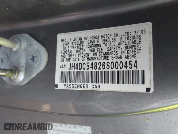 2006 Acura RSX z VIN JH4DC54826S000454, wystawiony jako IAAI lot #42118593 z przebiegiem 247 331 mil mil oraz . Historia ofert i sprzedaży dostępna na DreamBid. Obrazek 9.