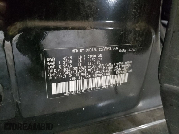 2019 Subaru Legacy Premium with VIN 4S3BNAF65K3002985, listed as a Copart auction lot 67980732 with 88,740 mi miles. Bid and sale history available at carsss.com. Image 14.
