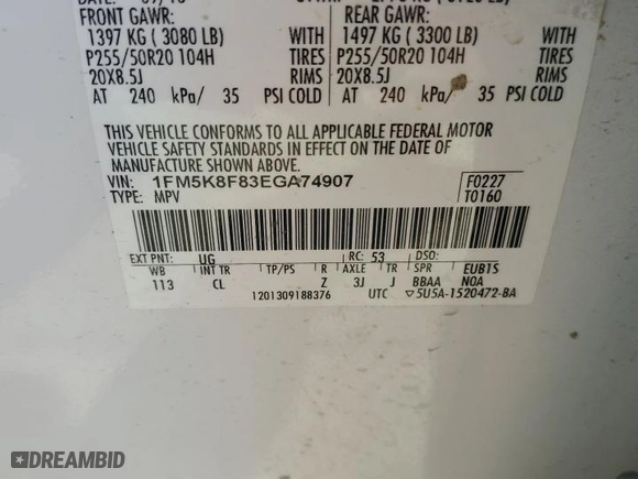2014 Ford Explorer Limited with VIN 1FM5K8F83EGA74907, listed as a Copart auction lot 46232355 with 170,912 mi miles and Salvage Title. Bid and sale history available at carsss.com. Image 14.