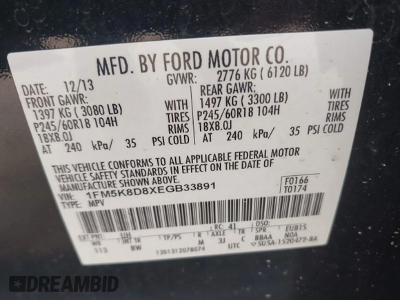 2014 Ford Explorer XLT with VIN 1FM5K8D8XEGB33891, listed as a IAAI auction lot 42143059 with 180,255 mi miles and . Bid and sale history available at carsss.com. Image 9.
