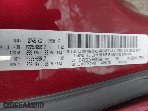 2017 Dodge Grand Caravan GT with VIN 2C4RDGEG4HR847566, listed as a IAAI auction lot 41490746 with 143,558 mi miles and . Bid and sale history available at DreamBid. Image 9.