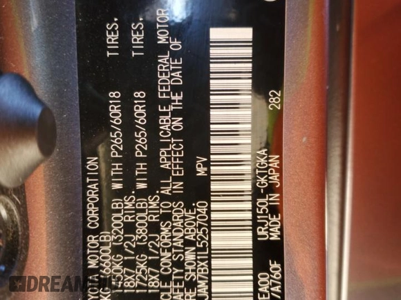 2020 Lexus GX 460 Premium z VIN JTJAM7BX1L5257040, wystawiony jako Copart lot #45466775 z przebiegiem 52 647 mil mil oraz Tytuł czysty. Historia ofert i sprzedaży dostępna na DreamBid. Obrazek 13.