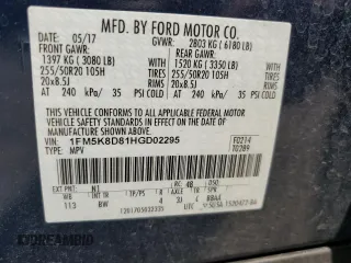 2017 Ford Explorer XLT z VIN 1FM5K8D81HGD02295, wystawiony jako Copart lot #62638805 z przebiegiem 83 614 mil mil oraz Czysty tytuł • Clean title. Historia ofert i sprzedaży dostępna na DreamBid. Obrazek 14.