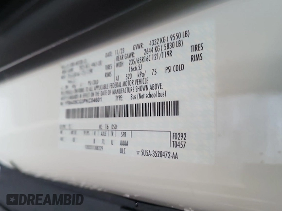2023 Ford Transit Passenger XL с VIN 1FBAX9CG3PKC04601, выставлен на аукционе IAAI как лот 42667371 с пробегом 11 903 миль миль и . История ставок и продаж доступна на DreamBid. Изображение 21.