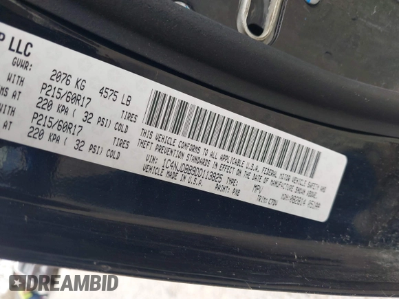 2013 Jeep Compass Sport with VIN 1C4NJDBB9DD113825, listed as a IAAI auction lot 41837328 with 79,745 mi miles. Bid and sale history available at carsss.com. Image 9.