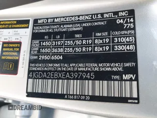 2014 Mercedes-Benz M 350 with VIN 4JGDA2EBXEA397945, listed as a IAAI auction lot 41930366 with 96,454 mi miles and . Bid and sale history available at DreamBid. Image 9.